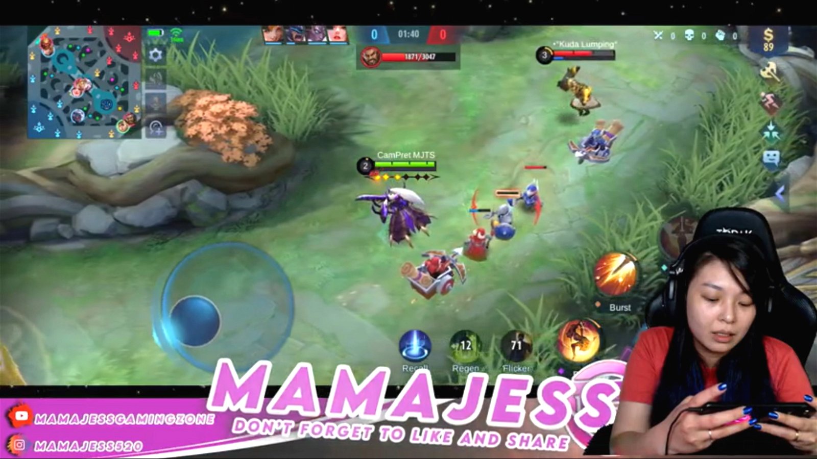 《无尽对决》（Mobile Legend）是MamaJess首个接触的多人竞技手游，她后来更成为这款游戏的KOL之一。
