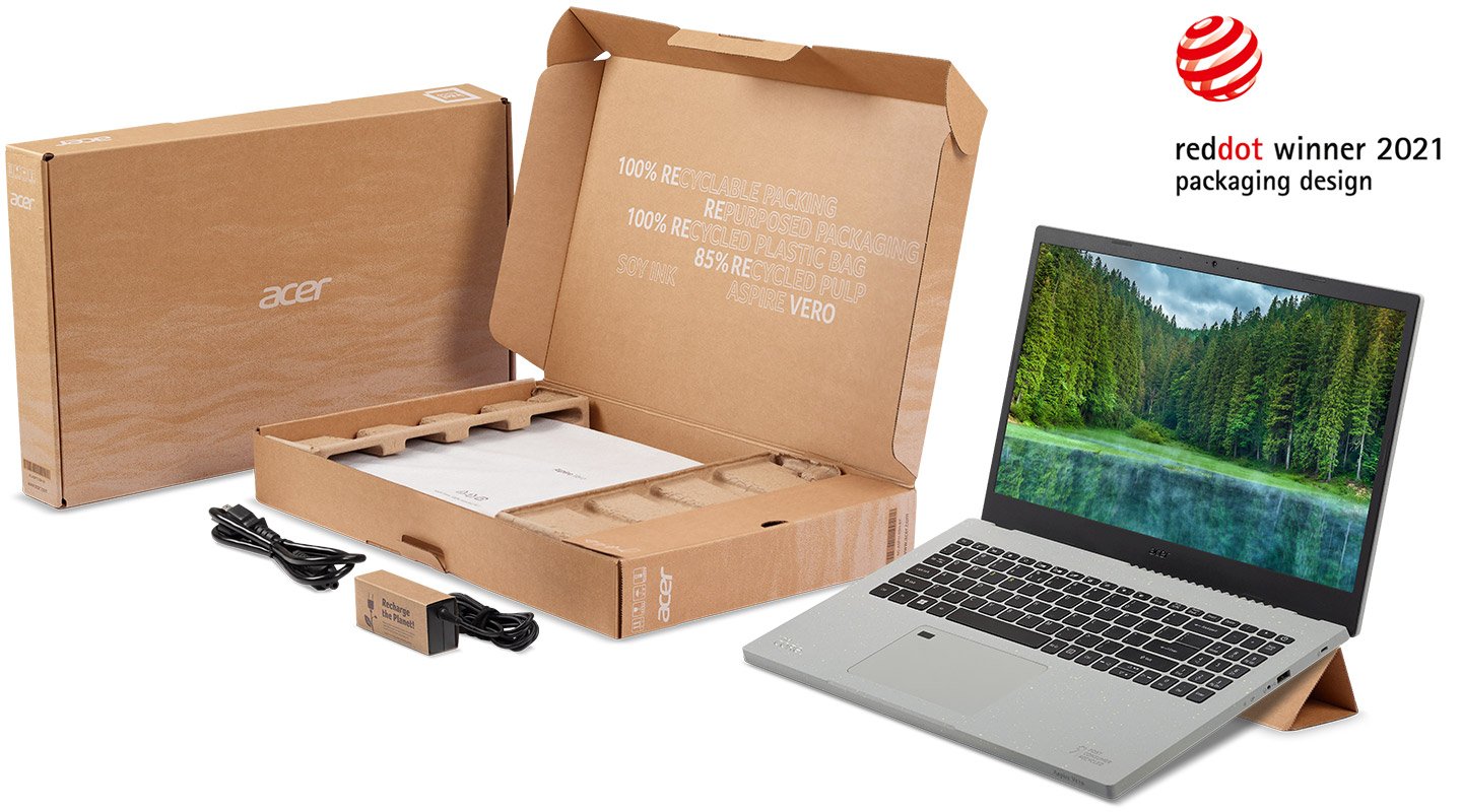 Acer Aspire Vero屡获殊荣的100%可回收包装还可DIY成笔记本电脑支架。