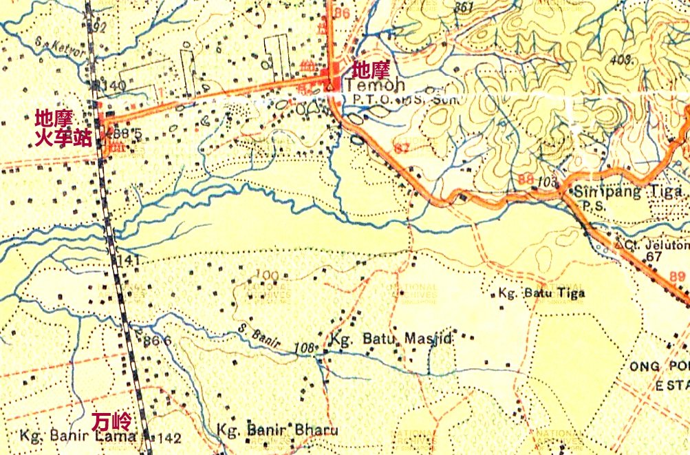 1919年英殖民霹雳地图，显示确有两条积莪营河（Sungei Chenderiang）支流在地摩汇合。