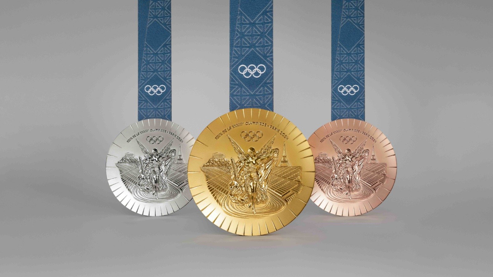 2024年巴黎奥运会和残奥会奖牌背面的主体图案为胜利女神像，以及举办过首届现代奥运会的帕纳辛奈科体育场。（图取自中新社）
