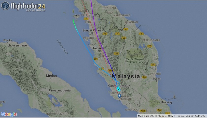 Flightradar24显示MH741于上周六（12日）迫降北马的浮罗交怡。