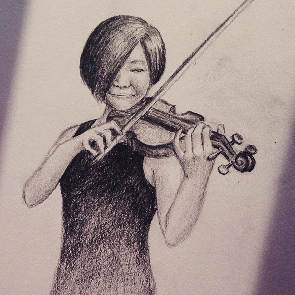 热爱音乐的陈蔚，是个拉小提琴的高手。为了缅怀陈蔚，好友亲手画了一幅人像作品。