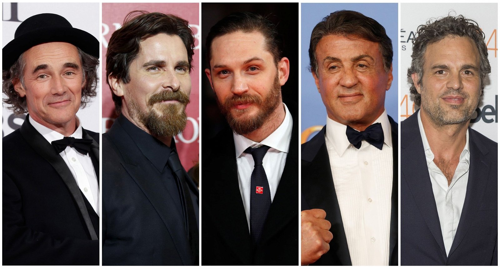 入围奥斯卡最佳男配角分别是：马克鲁法洛（左起） 、克里斯汀贝尔、汤姆哈迪、席维斯史特龙以及马克鲁法洛。