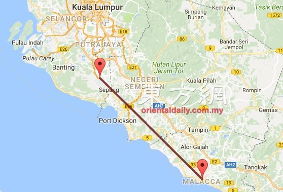 网络资料显示，吉隆坡国际机场距离马六甲国际机场约87公里，飞行时间仅7分钟。