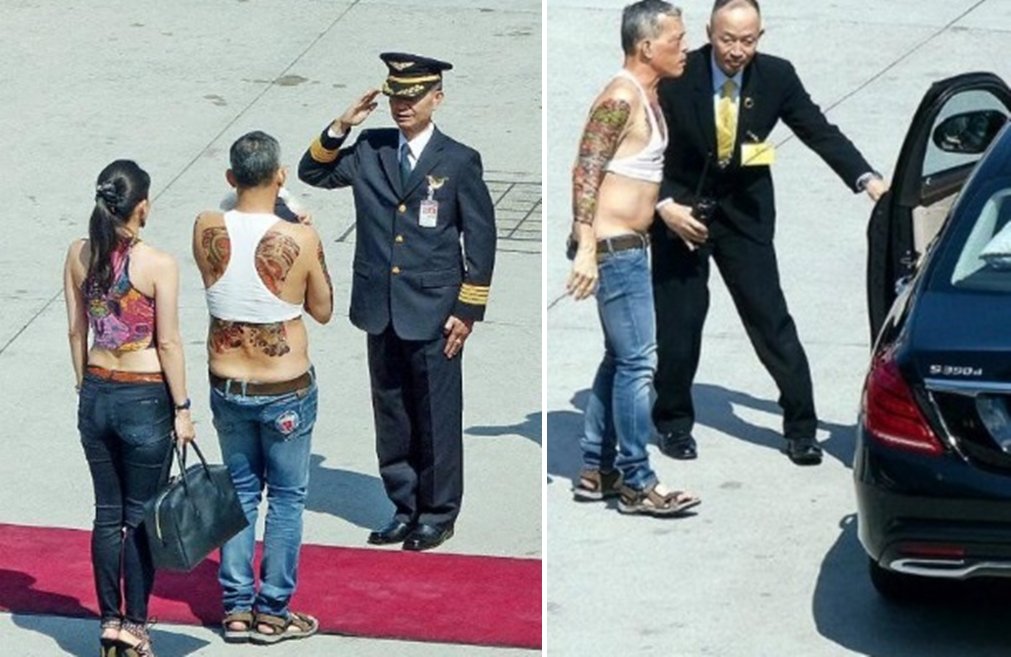 今年7月王储哇集拉隆功出访时，竟穿著卷到腰部的露脐背心，露出背部大片刺青，出现在德国慕尼黑机场，引发抨击声浪。