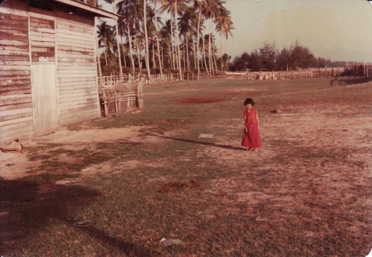 图中小女孩是陈翠梅的大姐，摄于家门前的草地。