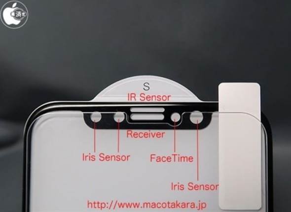 Mac Otakara曝光的iPhone 8正面萤幕上方感测器设置细部图。