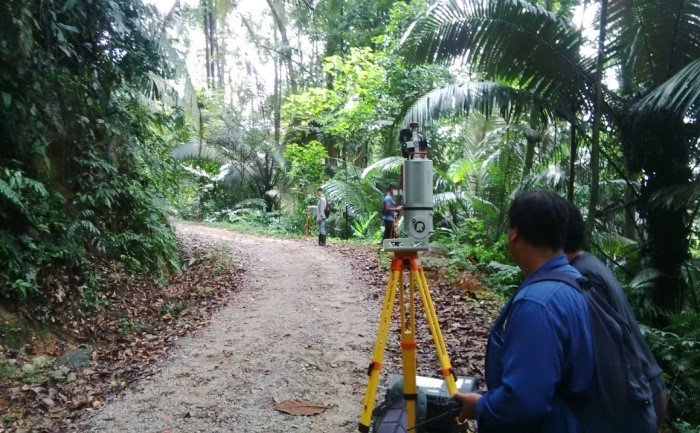 研究院公园使用地面激光扫描（Terrestrial Laser Scanning）技术，数据化地标记院内的每一棵树木。