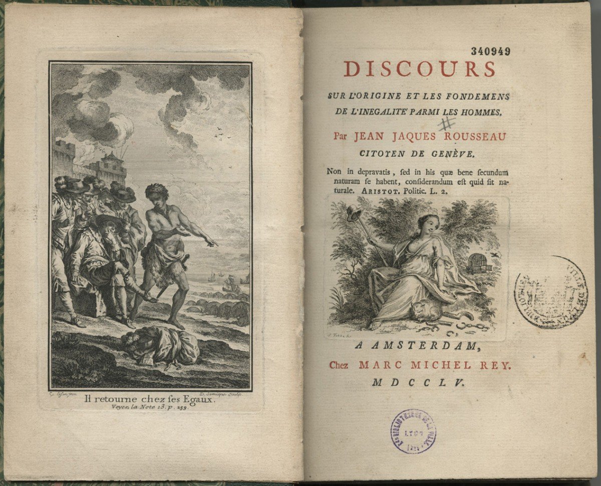 卢梭“论人类不平等的起源与基础”（1755）。
