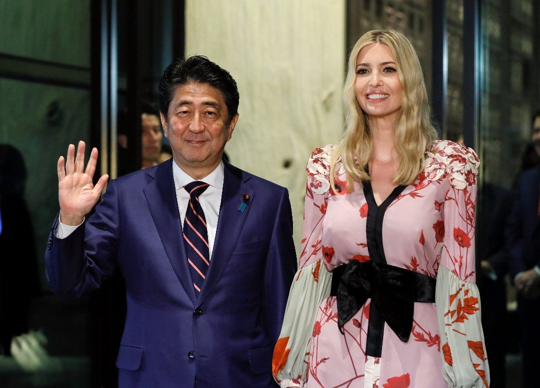 特朗普的女儿伊万卡，周五在日本东京一家饭店，获日本首相安倍晋三接待。