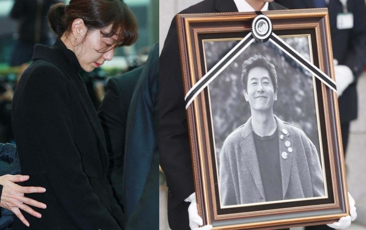 韩星金柱赫出殡，女友李宥英神情憔悴。