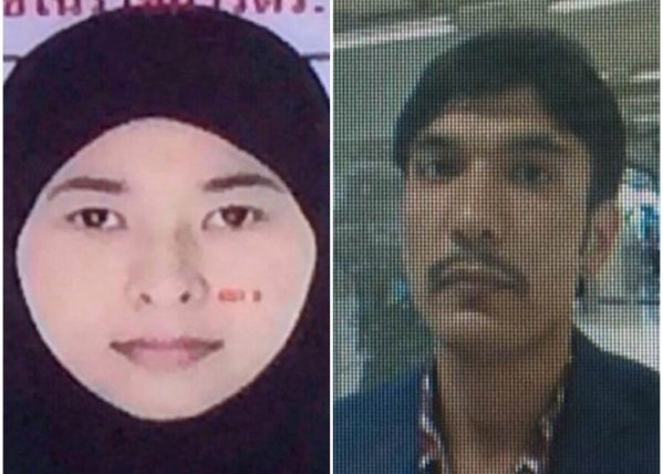 这名泰籍穆斯林女子，她与土耳其籍丈夫（右）长期在海外，近日返回泰国.