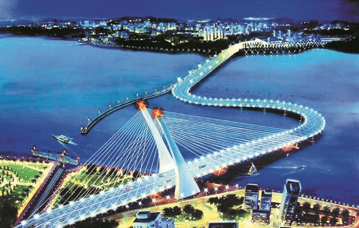 马新弯桥计划目前仍在初步讨论阶段，柔州政府同意以高架桥取代目前的柔佛长堤，因对柔州有好处。（早年概念图）