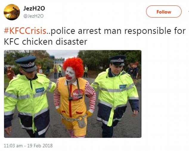 网民制图揶揄KFC，说麦当劳制造了这场“鸡荒”