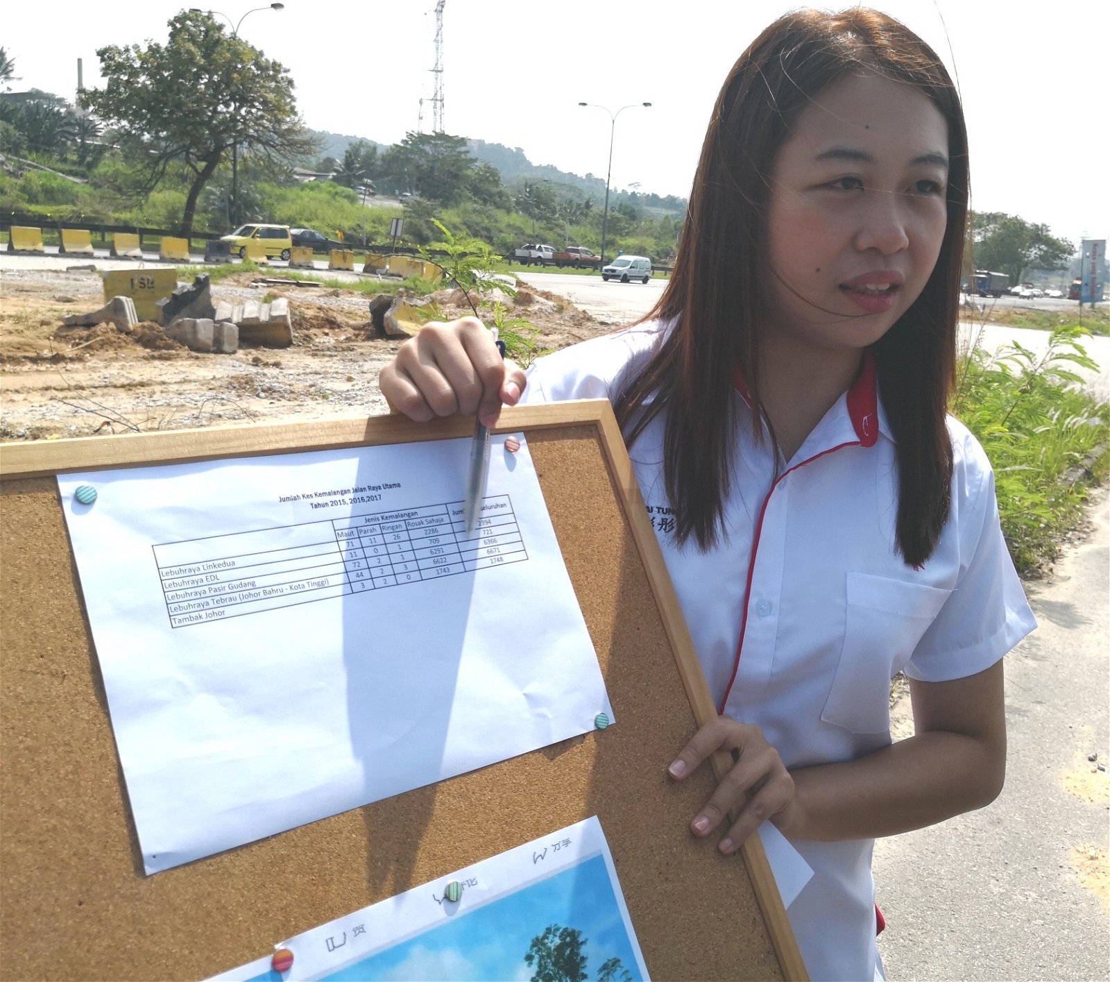 廖彩彤展示2015至2017年柔州主要大道车祸数据。