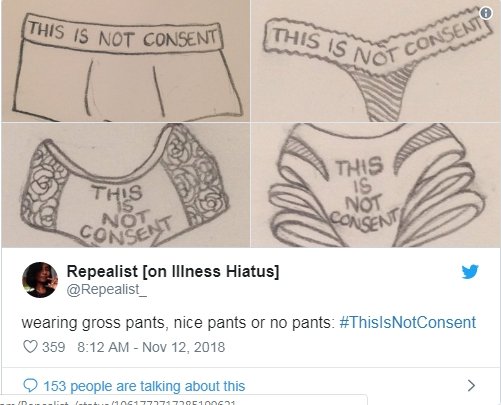 网民纷纷在社交媒体炮轰判决，并放上各种内裤照片，标签“这不代表同意”，表达不满。