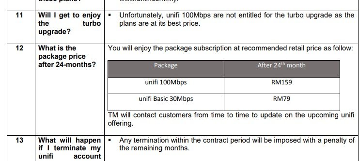 马电讯更新配套FAQ条款，指Unifi 100Mbps宽频配套月费将在24个月后涨价。