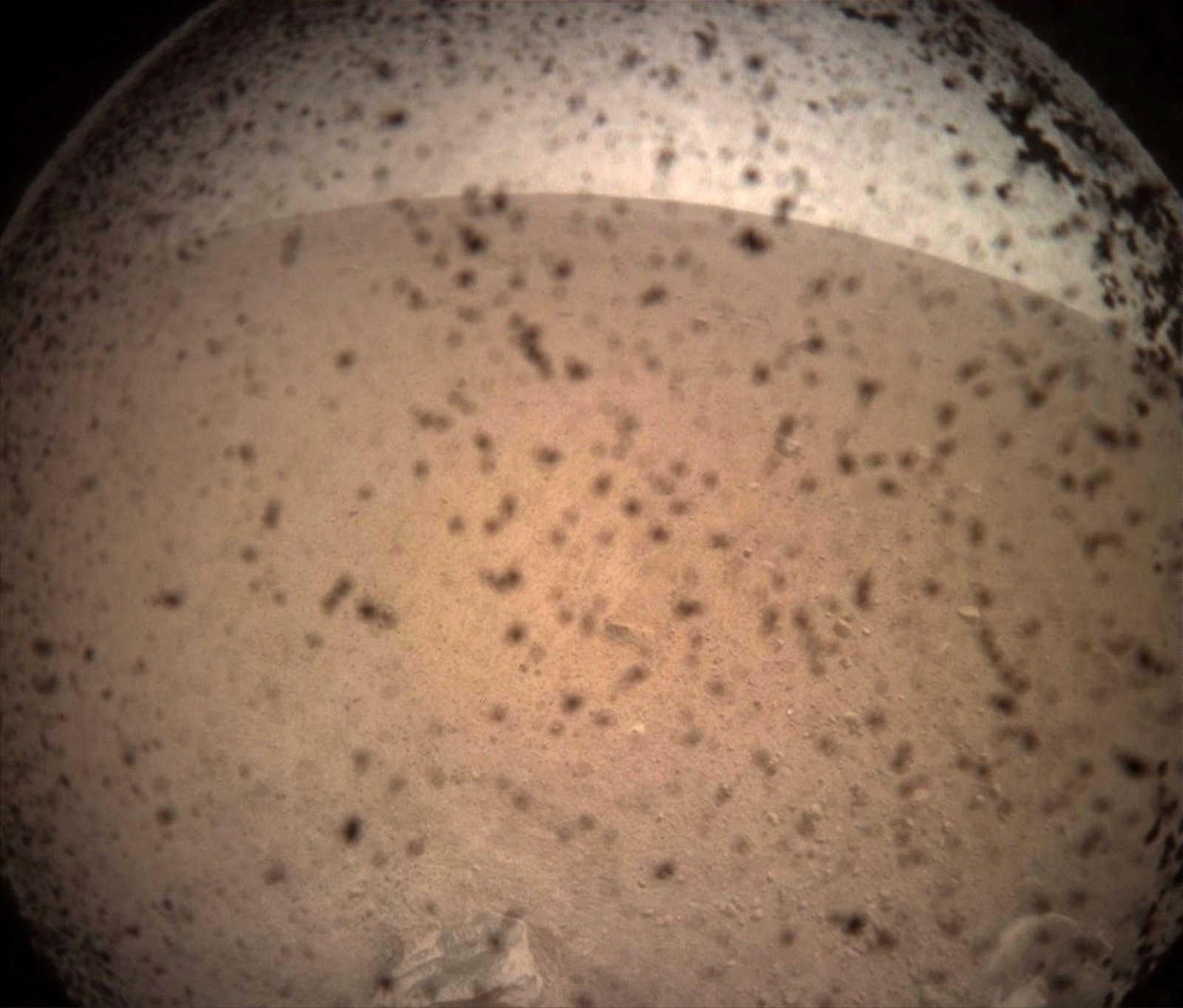 “洞察号”传回的第一张火星照片。