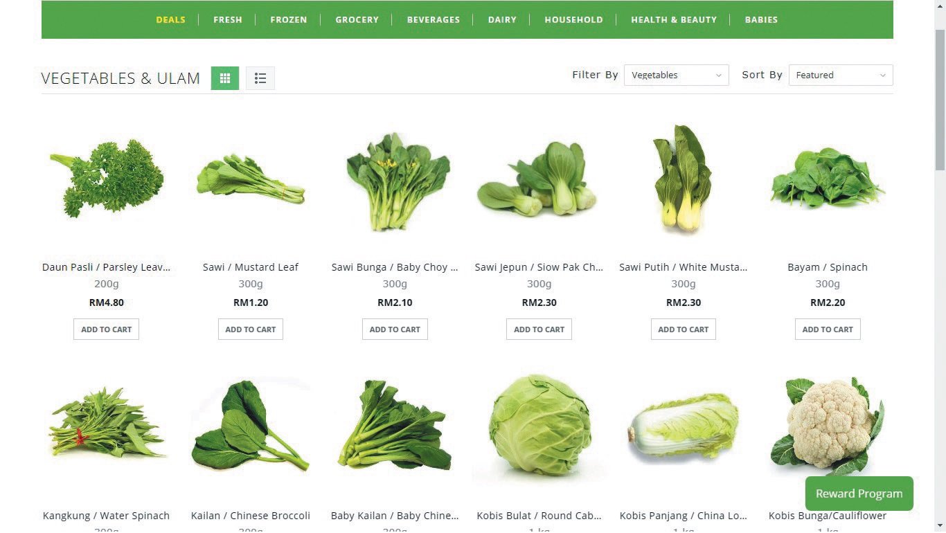 “精明雪州巴刹”网站除了详细的货品分类，也明文标示各种蔬果价格，操作方式和一般网购模式相同，非常简单。（网站截图）
