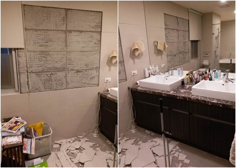 有民众家中浴室磁砖剥落。（图取自网络）