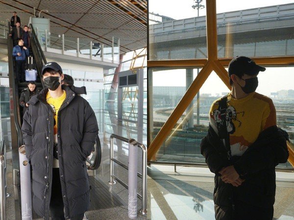 杨幂刚接服饰代言，魏大勋穿同品牌上衣现身机场。（图取自微博／会火）