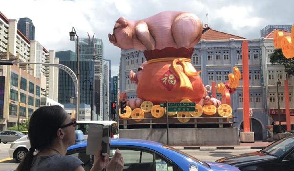 牛车水猪年灯饰遭民众嘲笑，直言看起来像“脏猪”及“炖猪”。