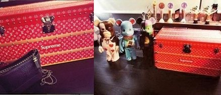 潘玮柏（左图）曾在IG上晒出Supreme与LV联名的红色皮箱，而Luna则在IG上晒香奈儿包，背景就是潘玮柏的红色皮箱。
