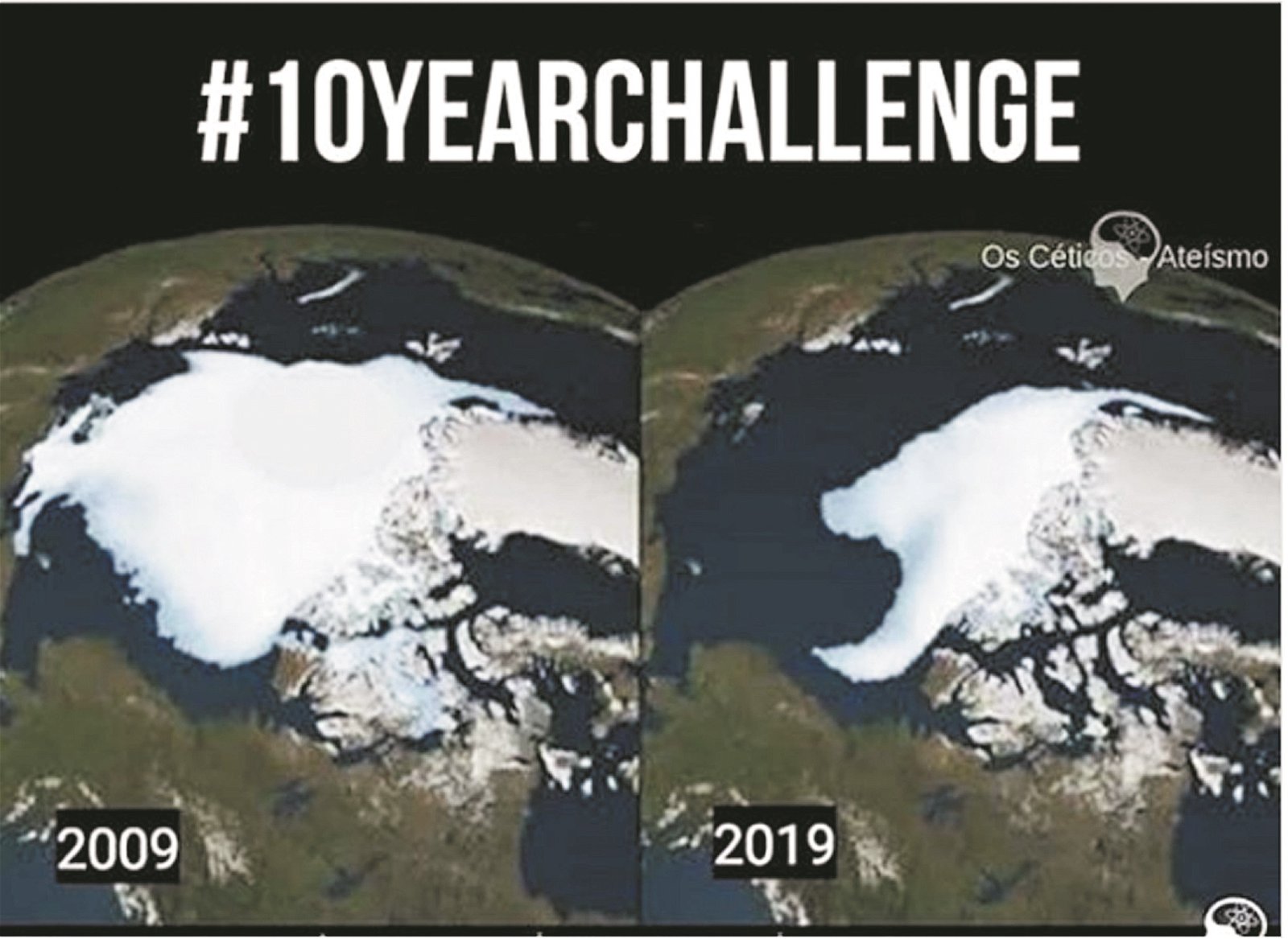 2009年间，只见地球北极冰层覆盖的范围仍然广袤，然而到了今年，冰层覆盖的范围已大幅度的缩小。