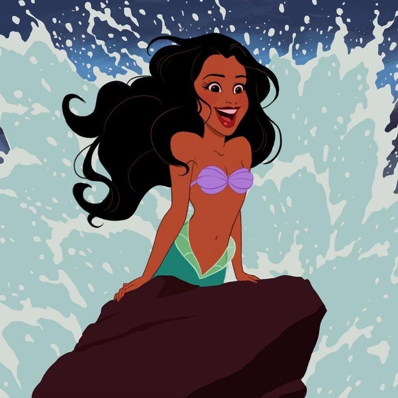 荷莉上载一幅黑人版人鱼公主的卡通图画。
