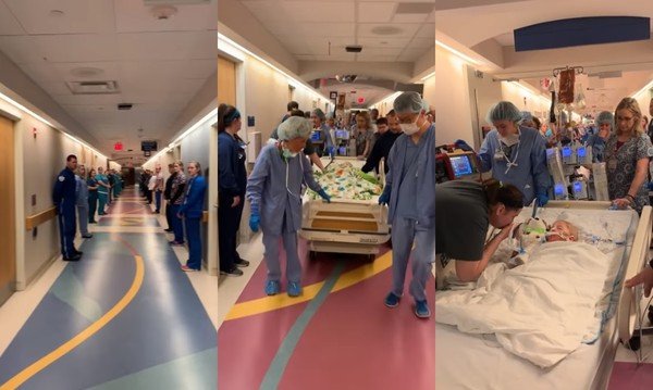 医护人员列队，高唱《奇异恩典》向女婴致敬，并送她最后一程。