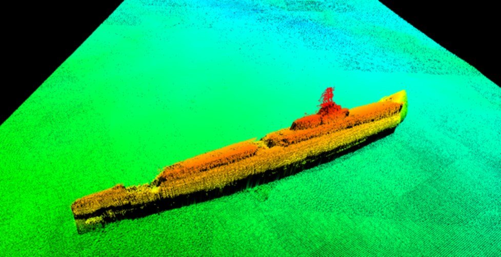 图为水下历史遗迹调查机构Lost 52 Project公布灰鲸舰的声纳图像。