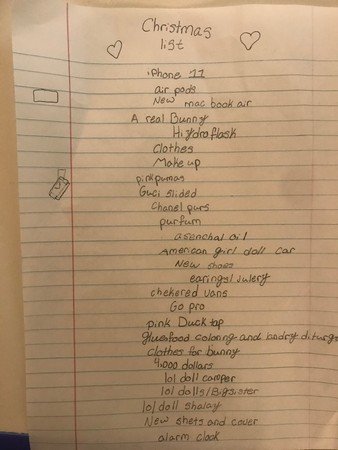 10岁女童的愿望清单在网路上被疯传。（图取自Twitter／@A_Johnson412）