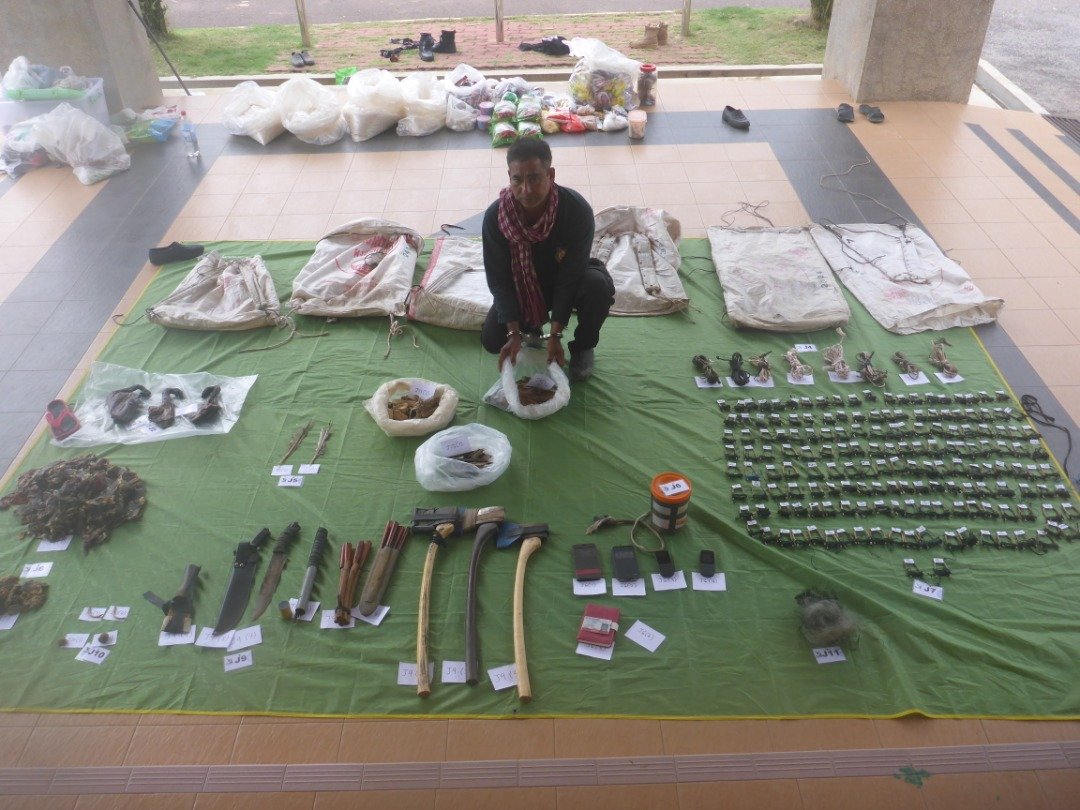 野生动物保护局从被告驻扎地点，起获一批砍伐工具。