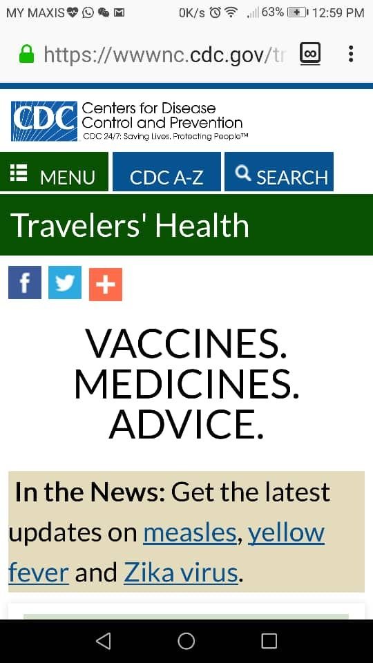 有意出国旅行的游客，建议在出游前可到CDC网站了解当地的疾病风险，或者向医生谘询所需注射的疫苗，防范胜于治疗。