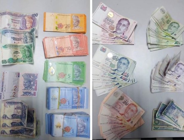 警方起获总值2万750令吉的令吉和各国货币。