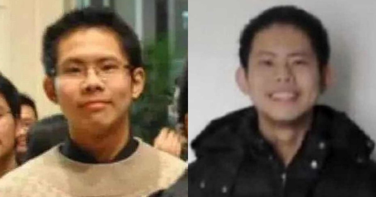 吴谢宇早前戴眼镜照（左），和未戴眼镜的早期照片（右）。（网络图片）