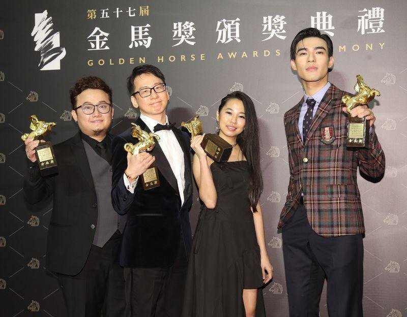 （左起）佳旺、新加坡音乐人陈文华、许媛婷与《刻在你心底的名字》 男主角陈昊森。