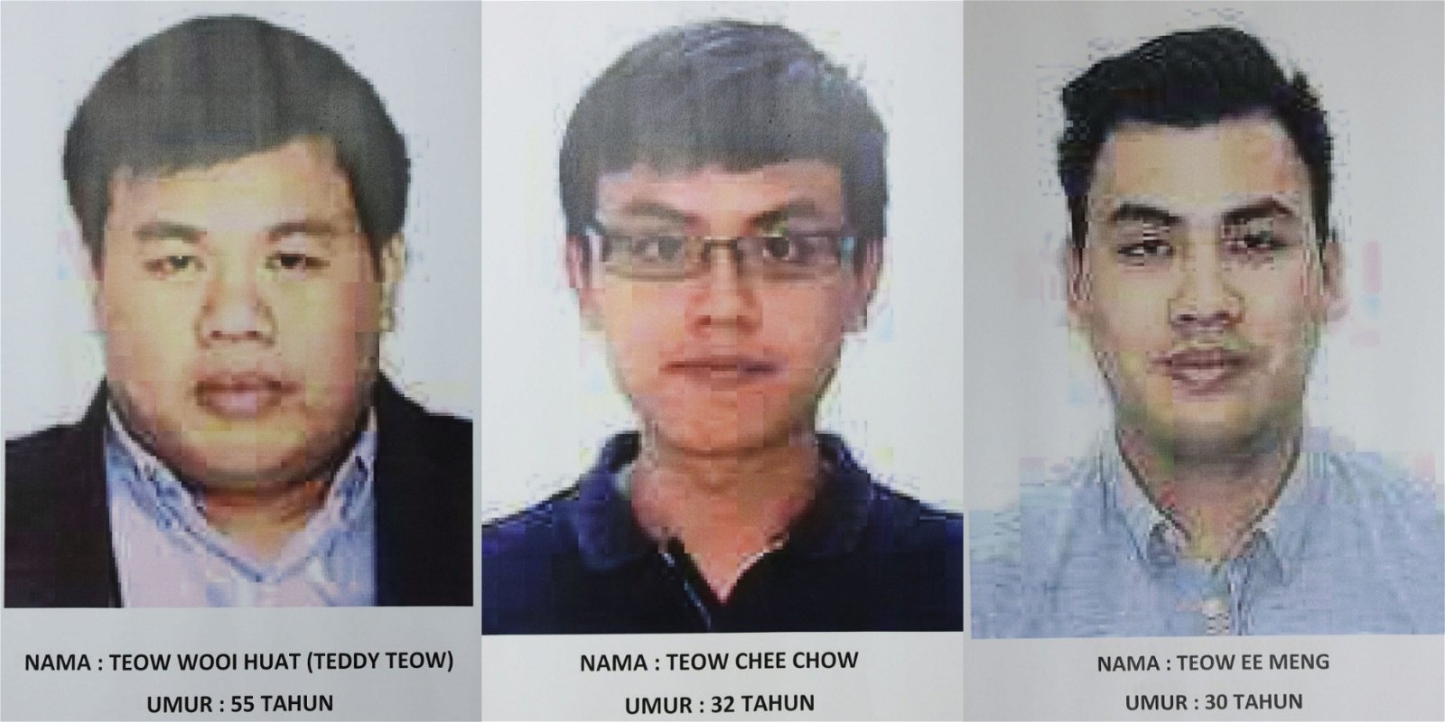 遭警方通缉的张誉发（55岁）、张志豪（32岁，译音）和张义明（30岁，译音）。