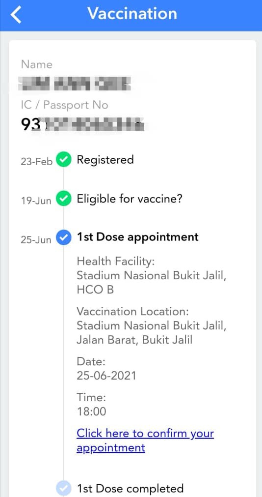 40岁以下民众陆续收到通知前往武吉加里尔体馆疫苗中心接种。