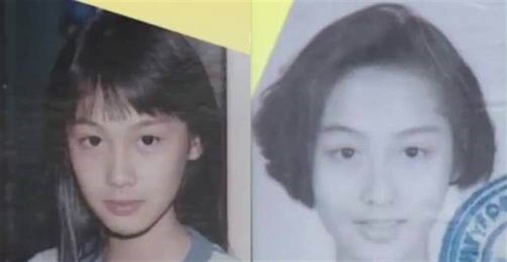 左为朱茵11岁时的童年照，右为17岁时的证件照。