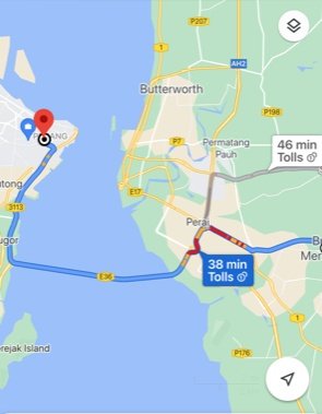 从谷歌地图显示，槟城大桥北海往槟岛方向交通情况较为阻塞。