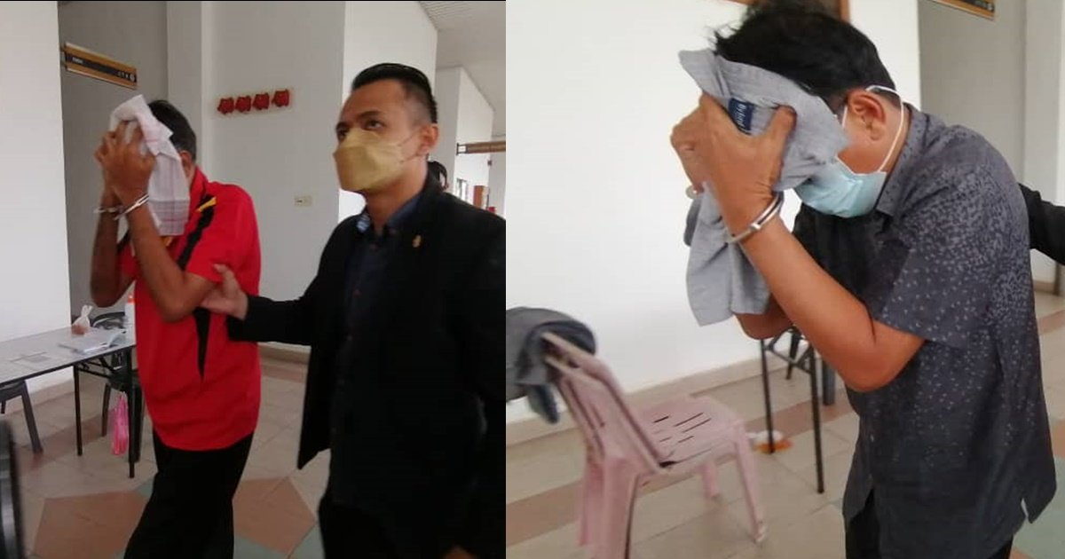 两名嫌犯以布遮盖面容。