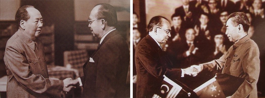 1974年5月28日至6月2日，我国第二任首相敦拉萨访问中国，会见中国最高领导人毛泽东及国务院总理周恩来。1974年5月31日，敦拉萨与周恩来签署马中建交联合公报。