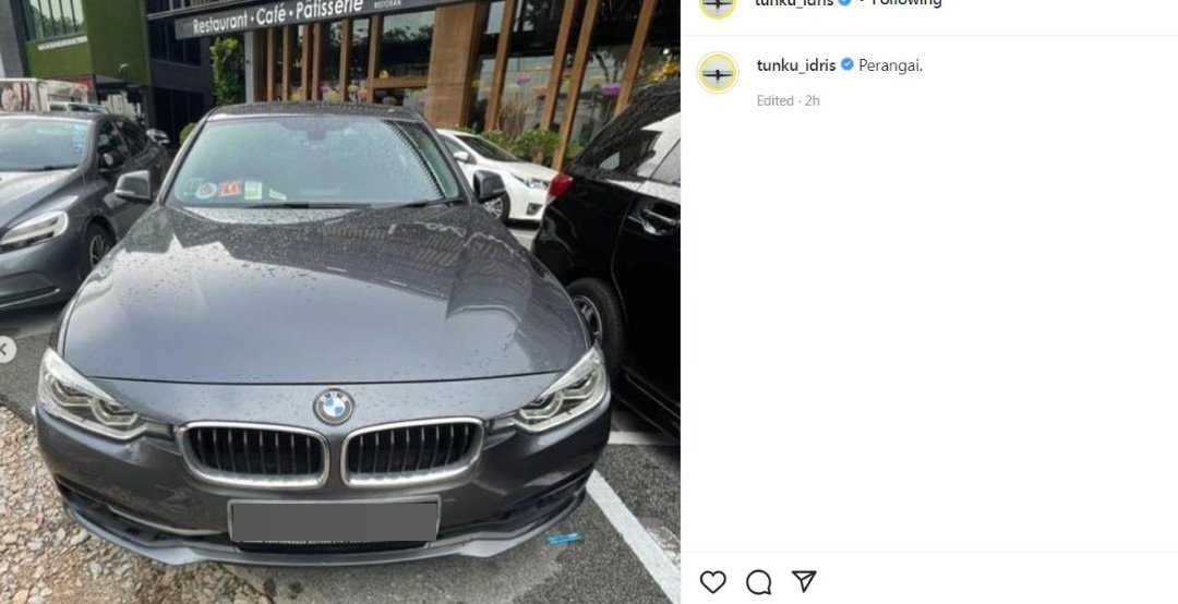 柔二王子将宝马轿车的照片上传社交媒体。