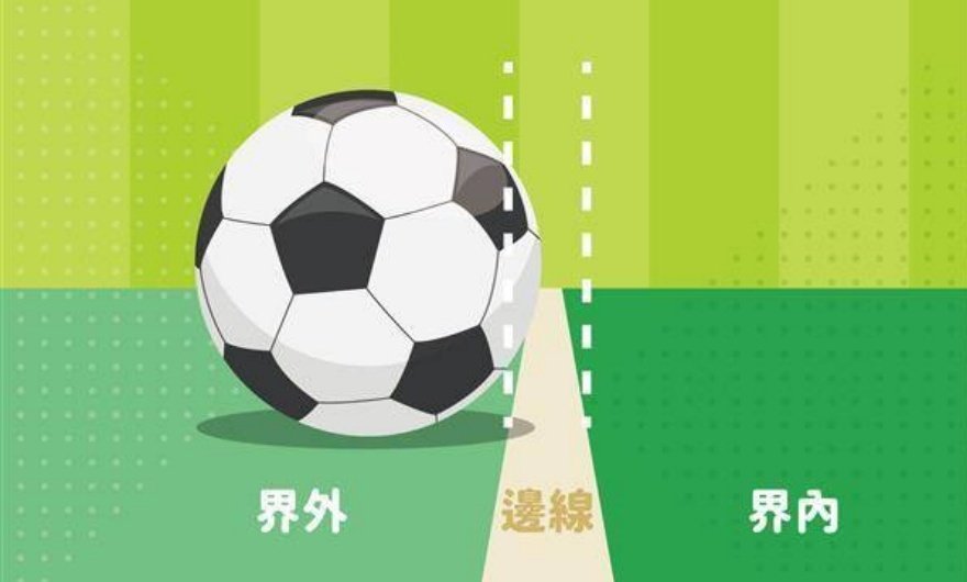 球体虽然看似在界外，但依足球规则，边线正上方若有碰到球体，都算界内。 （图取自网络）