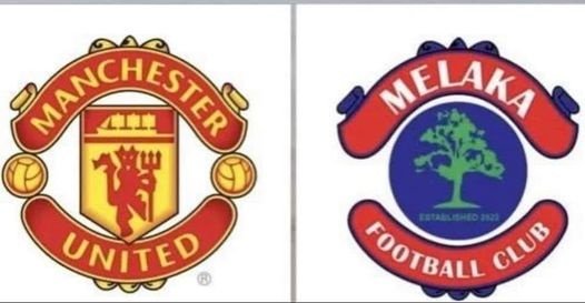 有网民制图对比曼联球队的标志（左）与马六甲足球俱乐部新标志（右）。