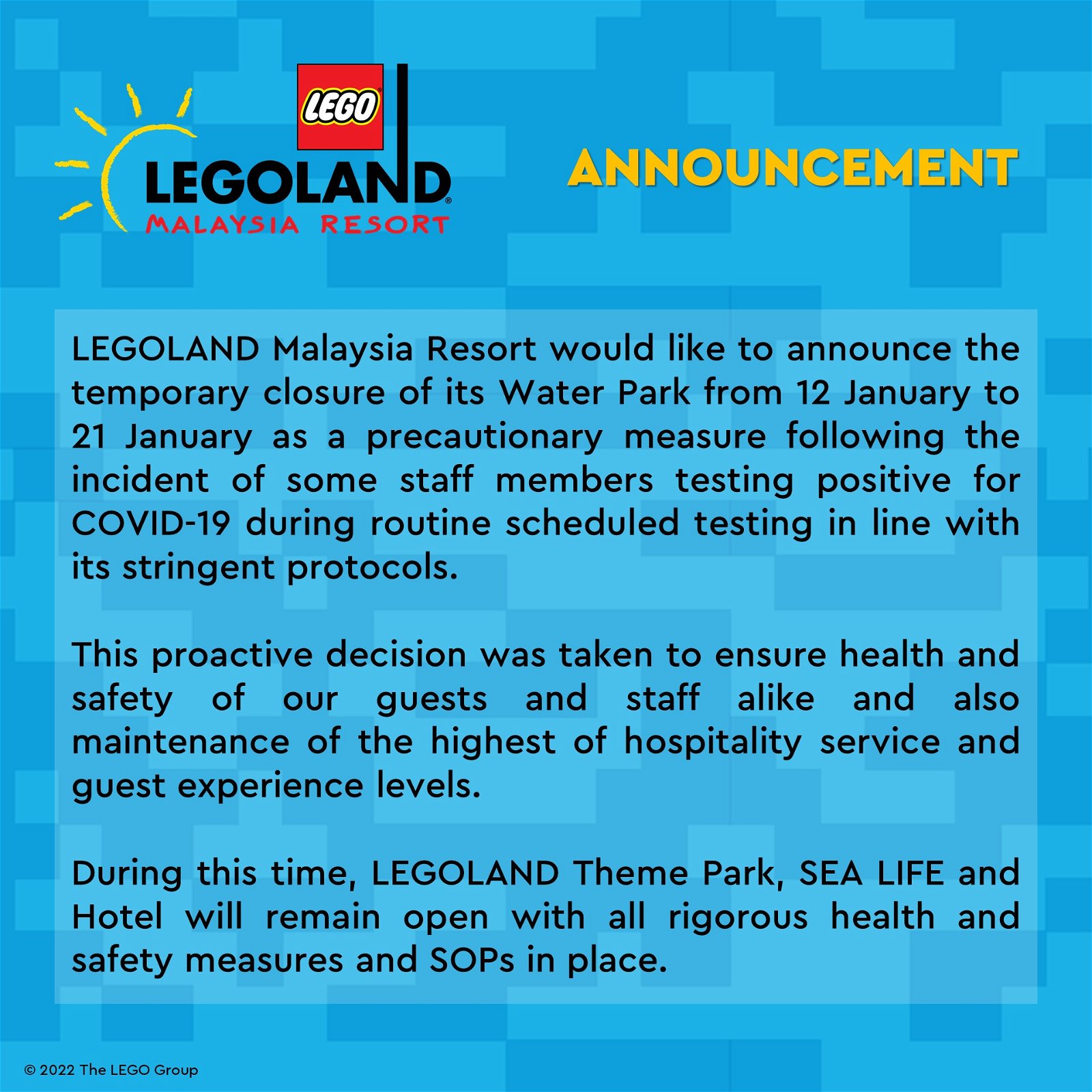马来西亚乐高水上乐园关闭10天。