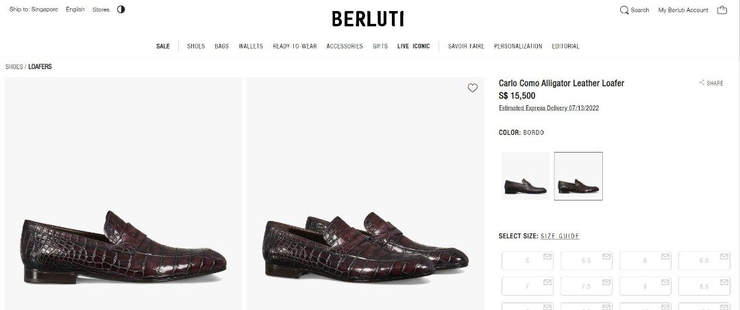 在伯尔鲁帝新加坡网站查询， 这双鞋售价为1万5500新元，折合马币约4万6500令吉。