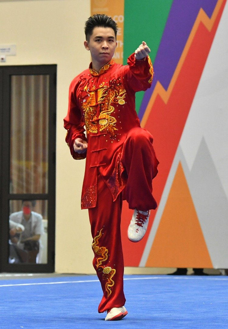 大马选手陈信元在男子太极拳决赛中获胜，为大马贡献本届东运会的第11枚金牌。（图取自马新社）