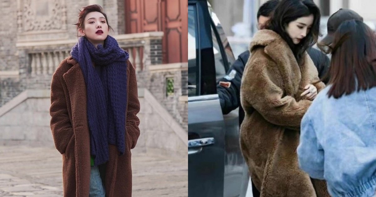 李晓峰解释穿大衣是为了保暖，暗示并非为了掩饰怀孕，但仍有网民说她刻意穿上杨幂（右图）同款大衣。